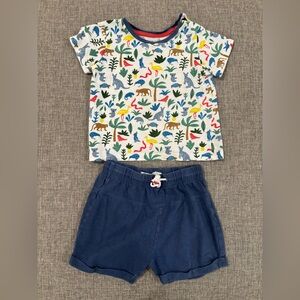 Baby Boden Animal Print T-Shirt and Blue Shorts Set (Size 2-3 Years)